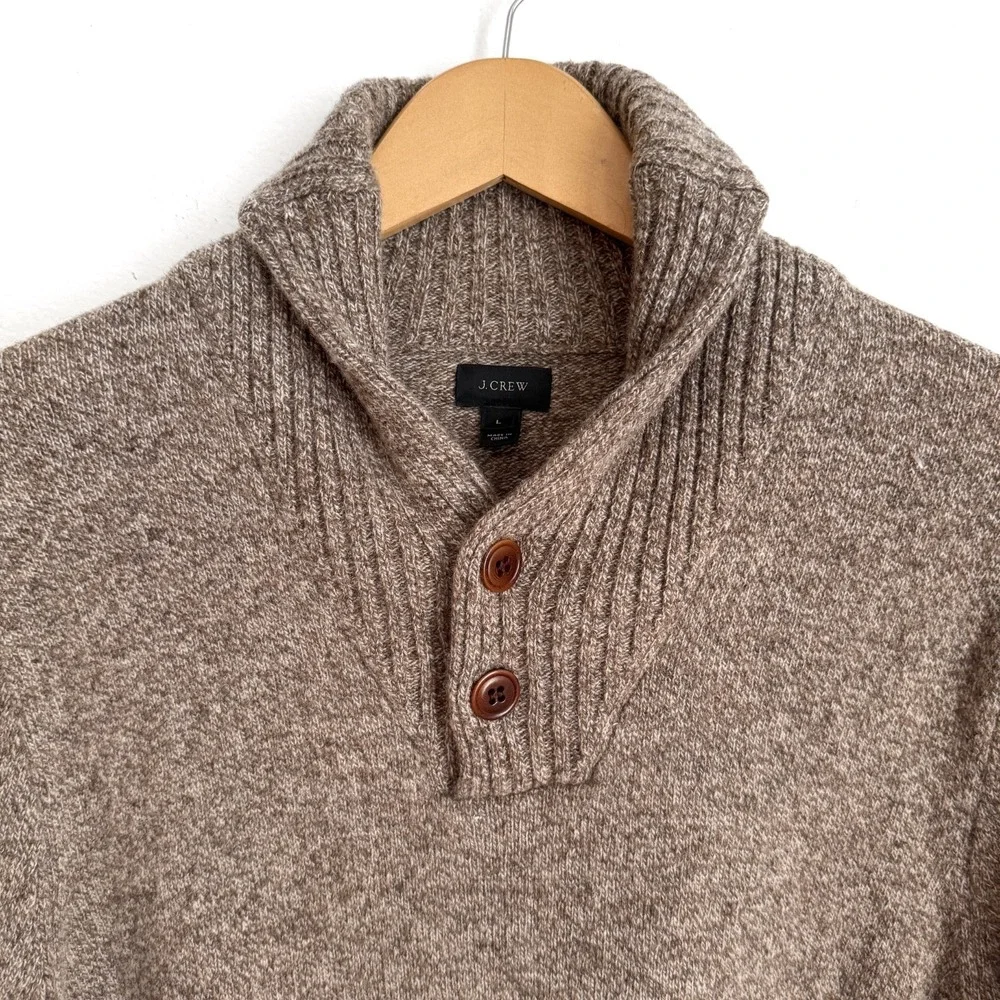 J.Crew Lambswool Shawl Collar‎ Sweater Brown Large 100% Wool Pullover